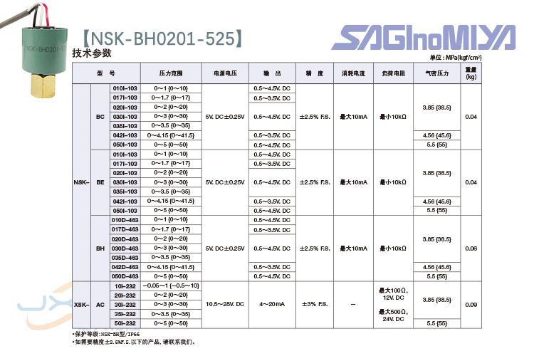 鷺宮壓力傳感器NSK-BH0201-525